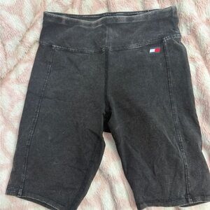 Tommy Hilfiger Washed Black High-Rise Bike Shorts with Flag Logo